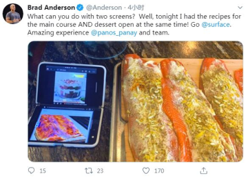 Microsoft 365副总裁分享Surface Duo双屏移动设备与美食照片